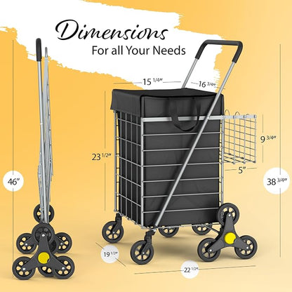 Stairs Climbing Shopping Cart w/Waterproof Basket Liner & 360° Swivel Wheels | - Image 2