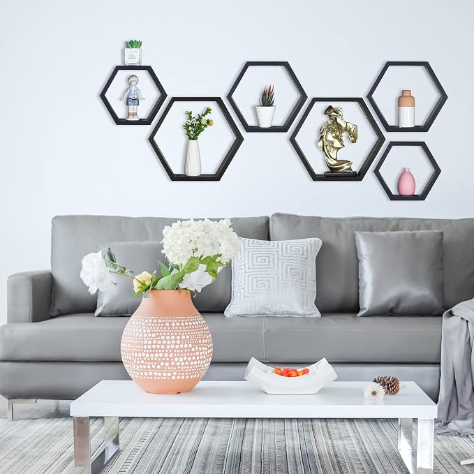 Hexagon Shelves, Floating Wall Shelf, Honeycomb Octagon Cube Shelves Wood | - Image 5
