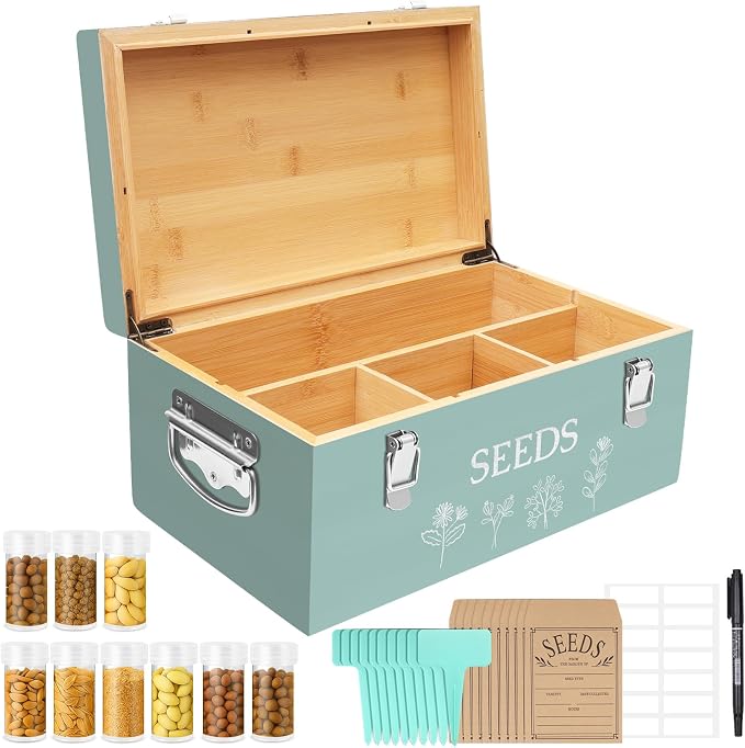 Large Bamboo Wood Seed Storage Organizer Box by INTARSIO3D