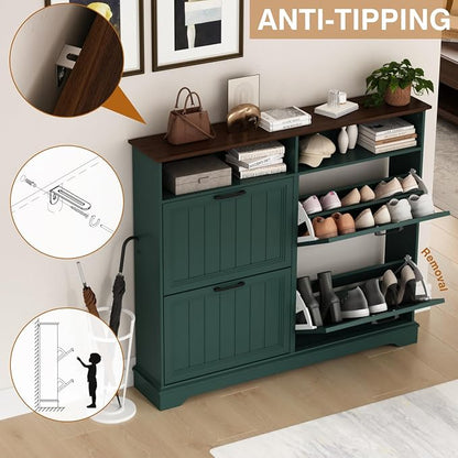 Shoe Storage Cabinet with 4 Flip Drawers, Narrow Slim Shoe Organizer - Image 4
