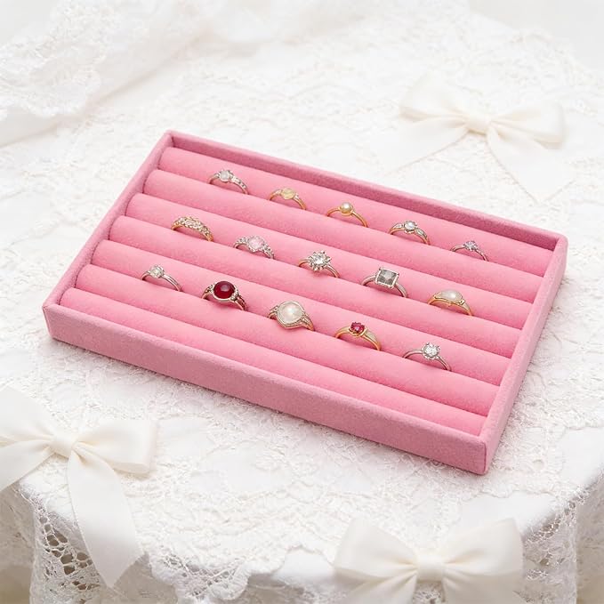 Velvet Jewelry Organizer Trays Pink 8 Rolls | Stackable Jewelry Storage Display - Image 5