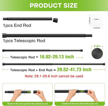 2 Pack Spring Tension Curtain Rod 17-41 Inch Black Tension Rod Extendable - Image 3