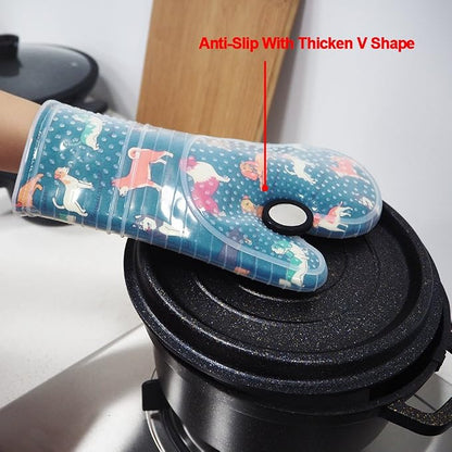 Oven Mitts Set of 2 with Transparent Clear Silicone Shell and Nice Dog Printing - Image 3