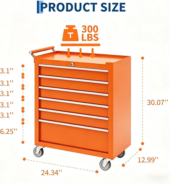 Garvee Rolling Tool Chest, 6 Drawers Tool Storage Cabinet, Toolbox - Image 3