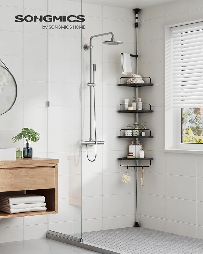 SONGMICS Corner Shower Caddy Tension Pole, 4-Tier Rust-Resistant Shower - Image 2