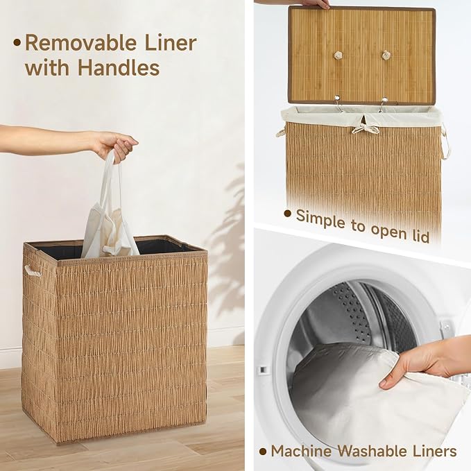 Laundry Hamper with Lid, 39.6 Gallon Large Laundry Basket 2 Removable Liner Bags - Image 7