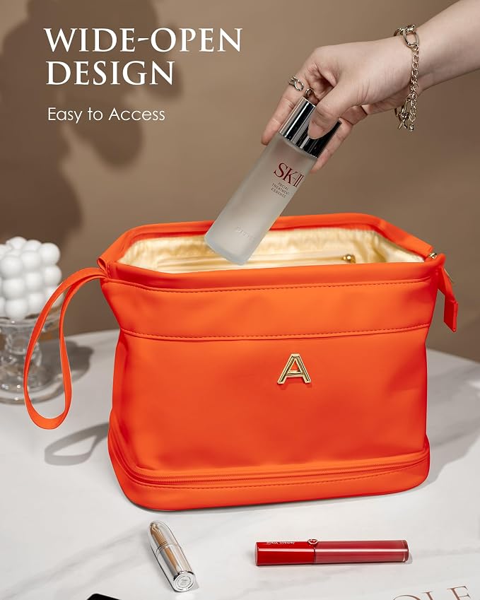 Bridesmaid Gift, Initial Makeup Bags, Personalized Double Layer Cosmetic Bag - Image 3