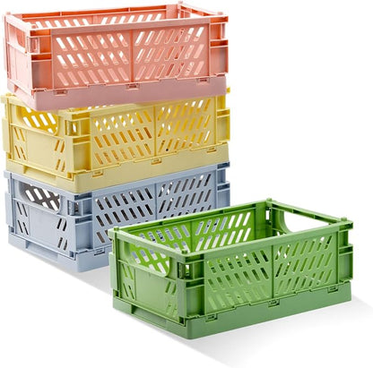 4 Pack Pastel Crates for Storage, Plastic Folding Basket, Colorful Small by Xhwykzz