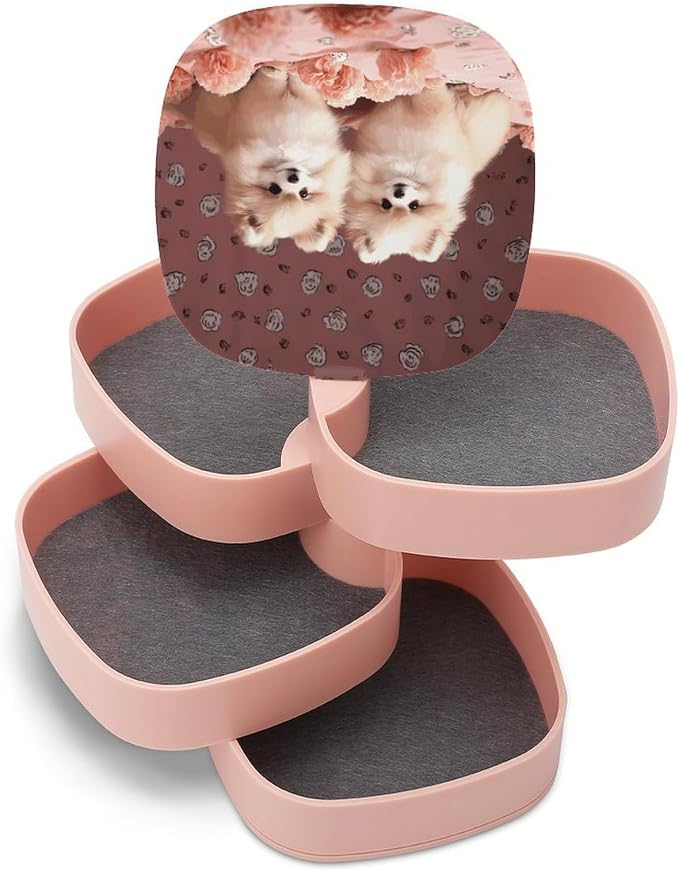 Pomeranians Puppies And Point Rotating Jewelry Organizer Box 4-Layer 360° - Image 8