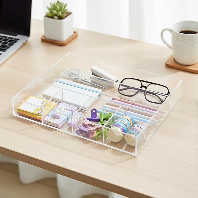 Acrylic Desk Drawer Organizer 14.37 x 11.81 x 2.17 Inch Storage Tray Organizer - Image 5