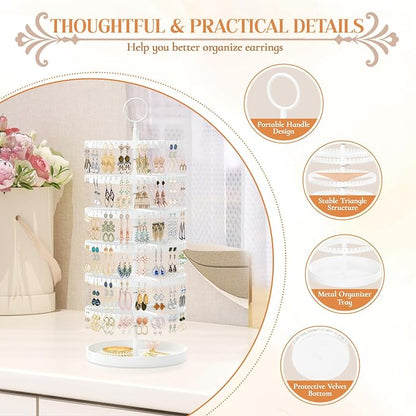 iDavosic.ly 6 Tier Rotating Earring Holder Organizer, Metal Tray, Large - Image 4