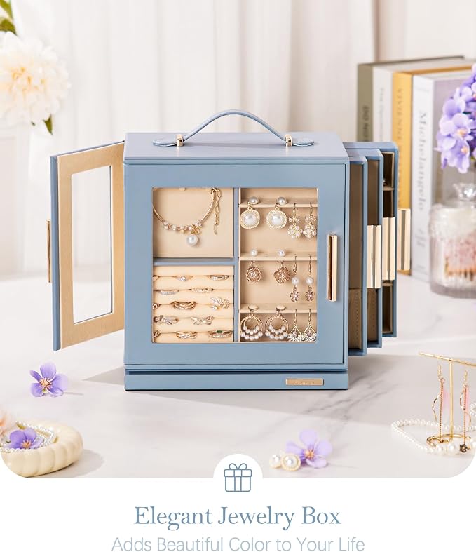 Homde Christmas Gifts Jewelry Box 360° Rotating, Necklace Earring Organizer - Image 9
