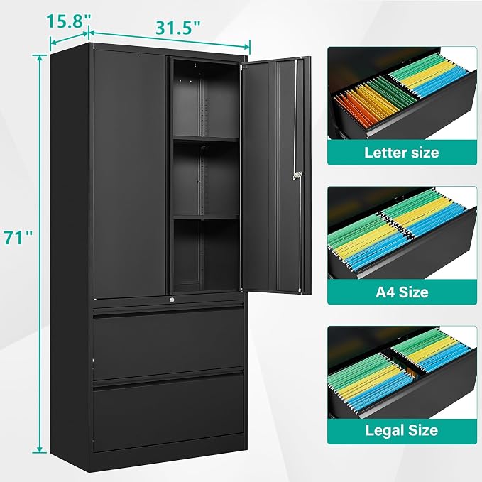 SISESOL Black Metal Storage Cabinet - Image 2