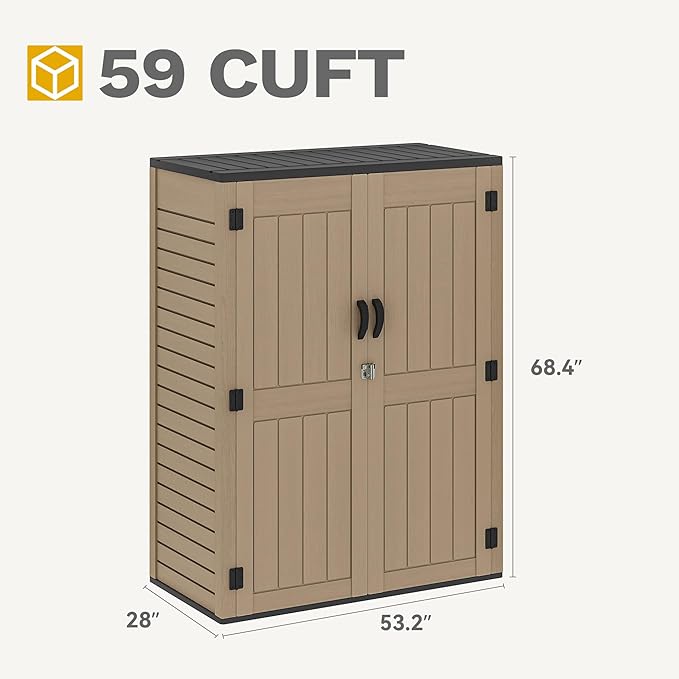 DWVO 59 Cu. Ft. Vertical Storage Shed, Weatherproof Outdoor Tall Cabinet - Image 6