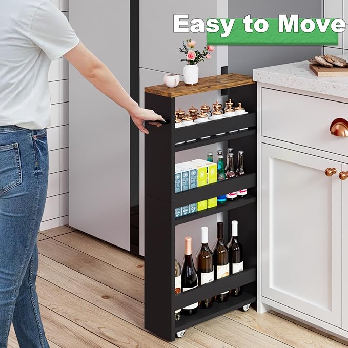 MARTY Rolling Storage Cart 4-Tier Black Kitchen Cart - Image 2