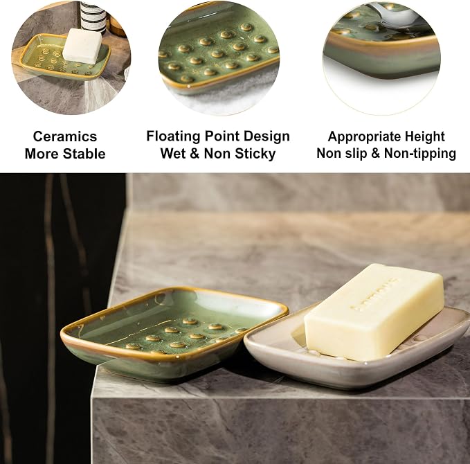 Soap Dish for Shower, Ceramic Soap Dish Non-Slip Soap Holder Bar Saver Tray for - Image 4