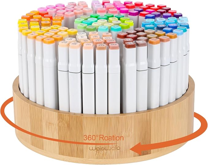Marker Organizer Rotating Bamboo Desk Organizer, Silent 360° Rotation Caddy by walowalo