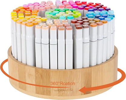 Marker Organizer Rotating Bamboo Desk Organizer, Silent 360° Rotation Caddy by walowalo