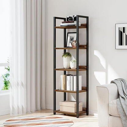 NUMENN Narrow Bookshelf, 5 Tier Freestanding Shelving Unit, Vintage | Metal - Image 2