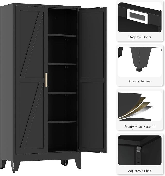 71"H Kitchen Pantry Storage Cabinet, Farmhouse Pantry Cabinet, Tree Doors - Image 6
