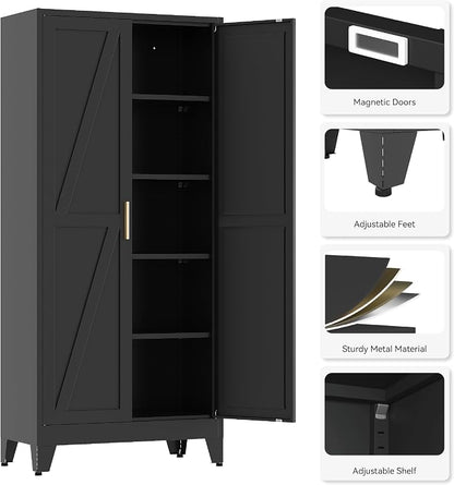 71"H Kitchen Pantry Storage Cabinet, Farmhouse Pantry Cabinet, Tree Doors - Image 6