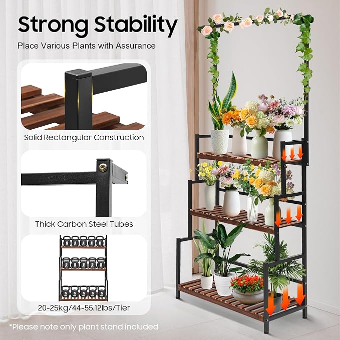 3-Tier Hanging Plant Stand, Stepped Multi-Level Structure & Wood Texture - Image 4
