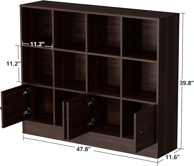 Cozy Castle Brown Wood Bookcase, 12 Cube Storage Organizer Bookshelf - Image 2