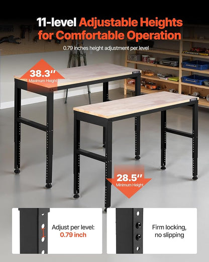 VEVOR Adjustable Workbench, 48 x 20-inch Heavy Duty Work Bench - Image 3