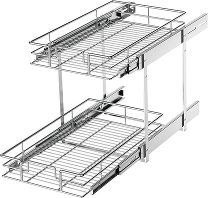 LOVMOR 2 Tier Individual Pull Out Cabinet Organizer 11" W x 18" D, Slide Out by LOVMOR
