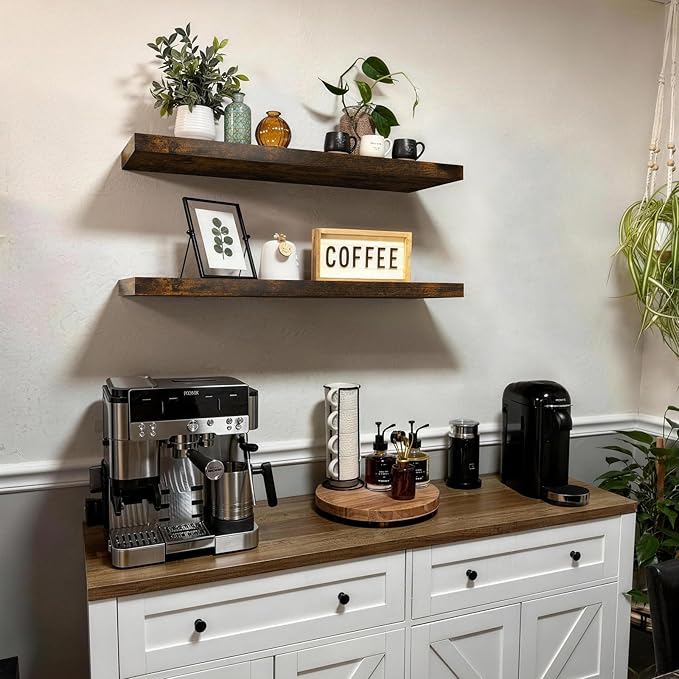 BAYKA Floating Shelves, 35.4 inches Long Wall Mounted Rustic Wood Shelves - Image 2