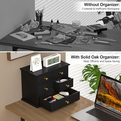 Oak Desk Organizer with Drawers, Durable Wooden Desktop Storage Box | 5 Drawer - Image 5