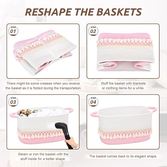 2 Pack Storage Basket for Shelves, Boho Cotton Rope Storage Bins - Image 8
