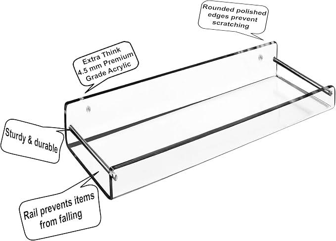AMT 2 Pack Acrylic Floating Shelves, Bookshelves, Invisible Display - Image 3