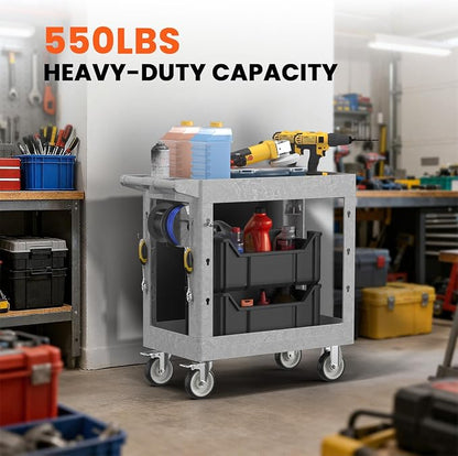 2 Tier Plastic Rolling Utility Cart on Wheels, Heavy Duty Tool Cart - Image 4