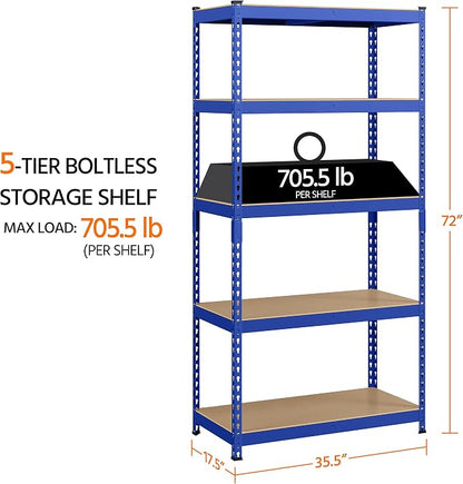 Yaheetech 5-Tier Heavy Duty Storage Shelves 35.5" W x 17.5" D x 72" H Blue | - Image 3
