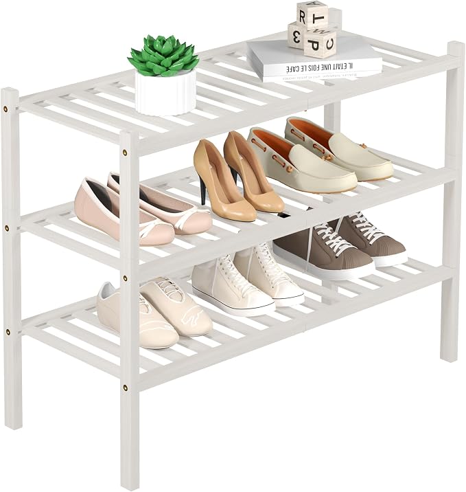 3 Tier Bamboo Shoe Rack for Closet Free Standing Wood Shoe Shelf Storage by ROMGUAR+CRAFT