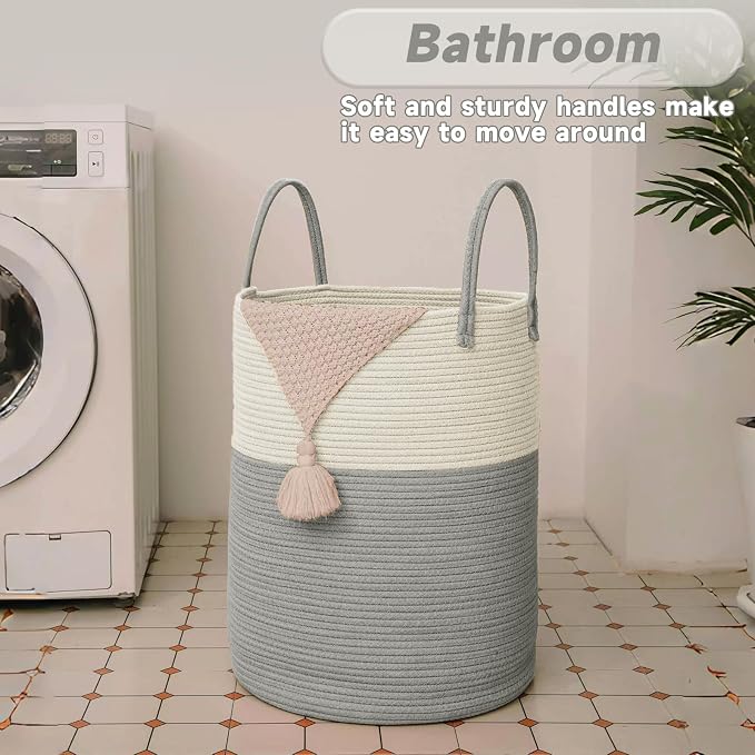 Large Woven Laundry Basket Hamper, 100L Cotton Rope Storage Bin - Image 5