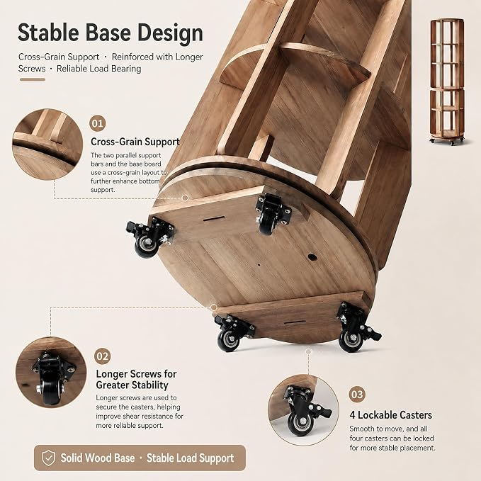 Larger Solid Wood Rotating Bookshelf Tower - Image 3