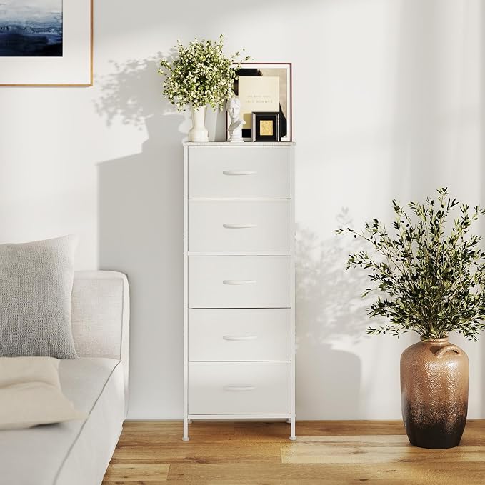 DUMOS Nightstand with 5 Drawers Bedside Table with Removable Fabric Bins Sturdy - Image 7