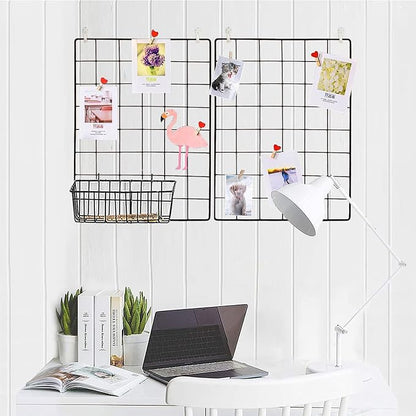 GBYAN Wall Grid 2 Pack Wire Photo Grid Panels Black Memo Board Wall Organizer by GBYAN