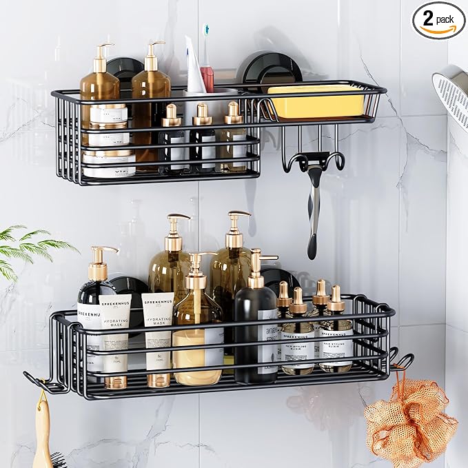 LEVERLOC Shower Caddy Suction Cup, 2 Pack suction shower shelf by LEVERLOC