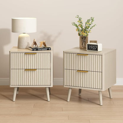 CARPETNAL Fluted Nightstand, Wood End Table Mid Century Night Stands - Image 8