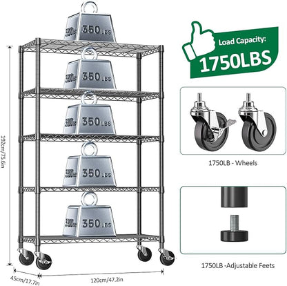 IZEUK 5-Tier Heavy Duty Metal Shelving Unit, Adjustable Steel Wire Storage Rack - Image 3
