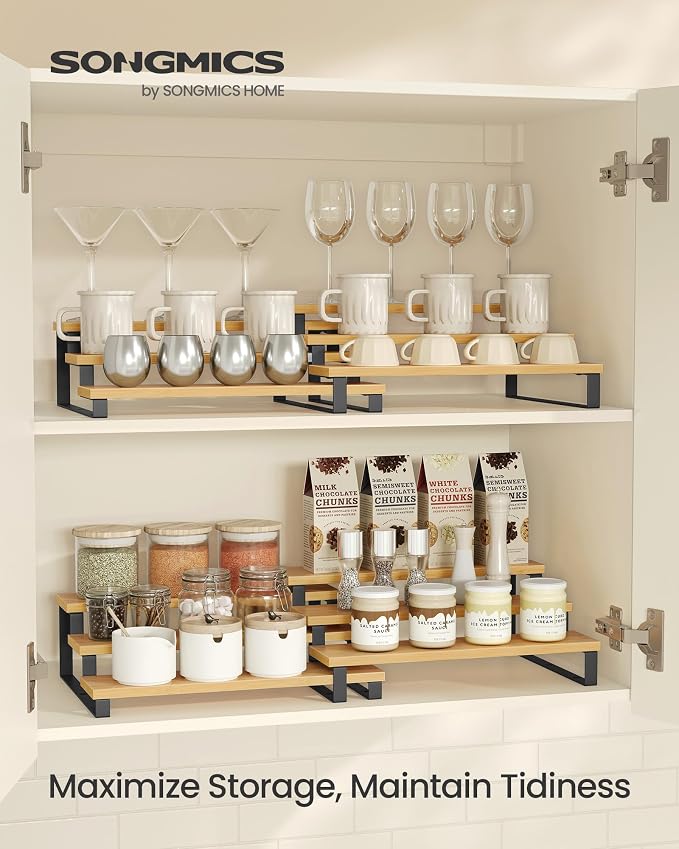 SONGMICS Display Risers, 3-Tier Cupcake Stand Holder, Spice Rack, Shelf Risers - Image 2