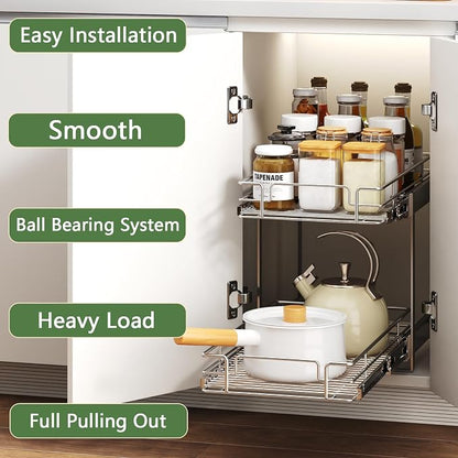 2 Tier Individual Pull Out Cabinet Organizer 11½" W x 21½" D, Heavy Duty - Image 2