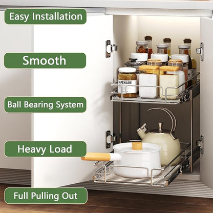 2 Tier Individual Pull Out Cabinet Organizer 16½" W x 21½" D, Heavy Duty - Image 2
