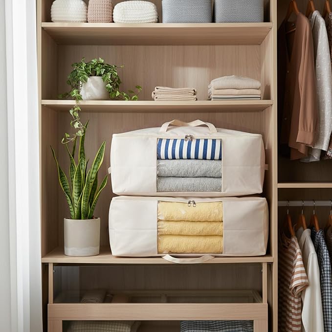 YGEOMER Blanket Storage Bags, Canvas Foldable Closet Organizers Containers - Image 7