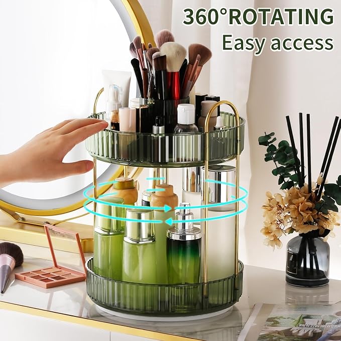 360° Rotating Makeup Organizer, Large-Capacity Skincare Make Up Storage 2 Tier - Image 4