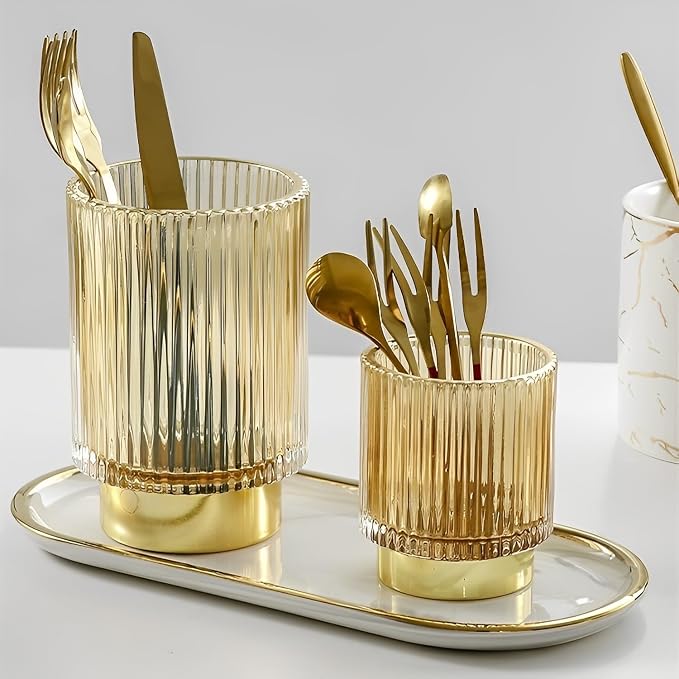 Makeup Brush Holder Organizer, Heavy Crystal Glass Brush Storage Holder - Image 8