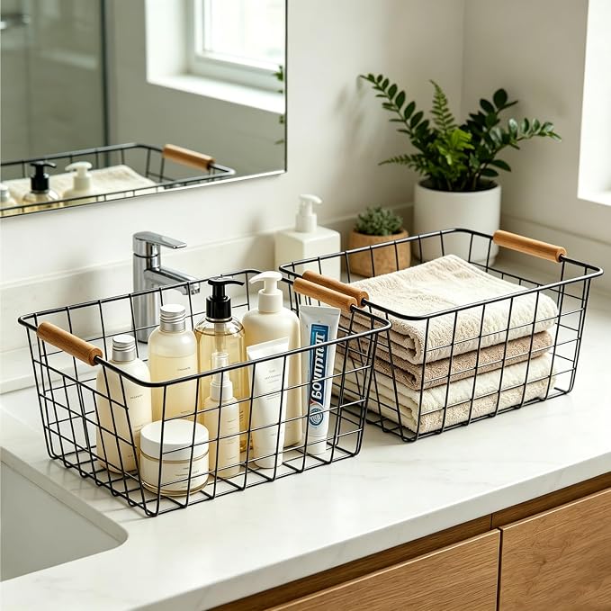 4 Pack Black Metal Wire Storage Baskets, Pantry Baskets - Image 6